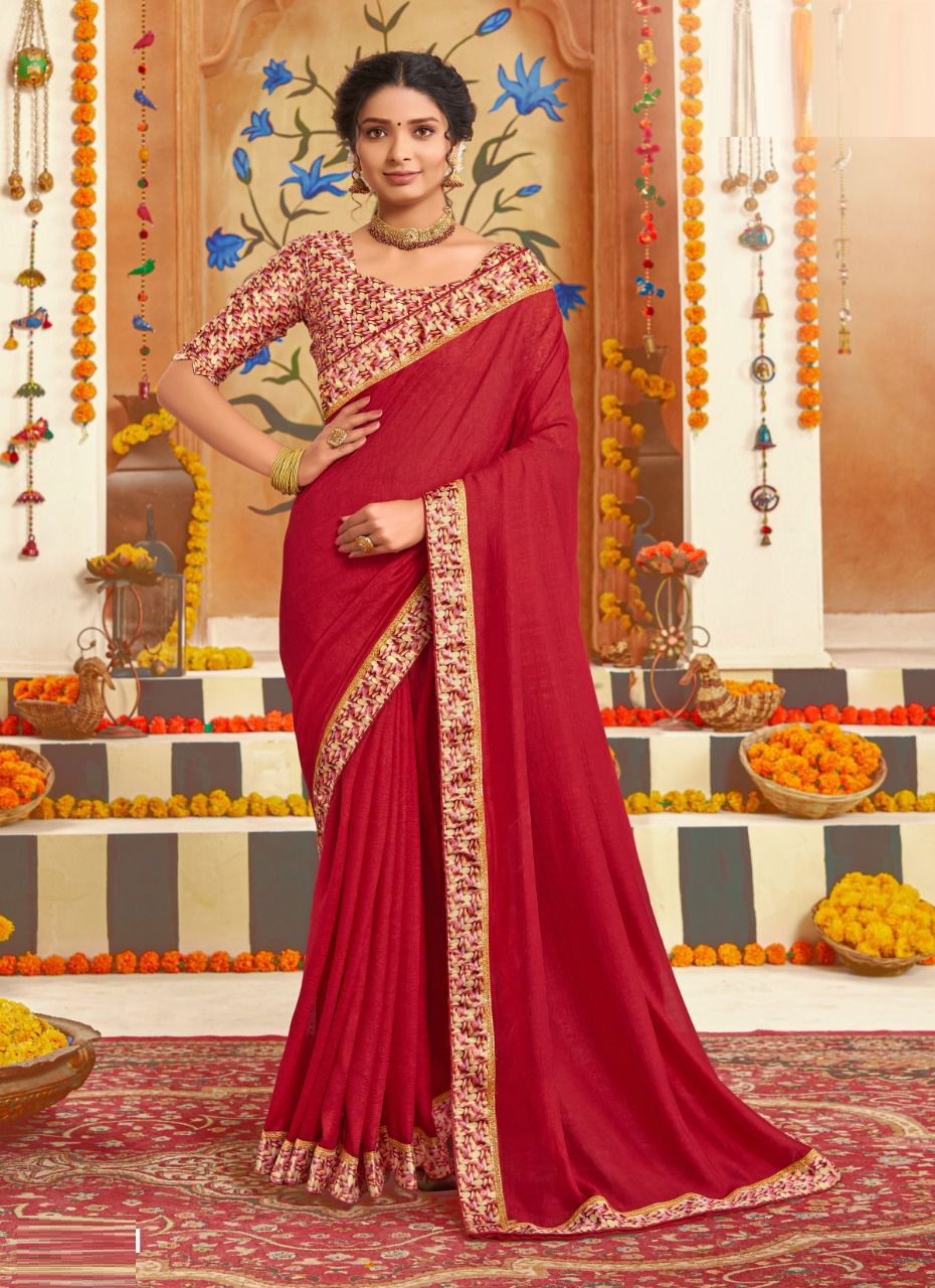 Saroj Divyaa Heavy Festive Wear Vichitra Silk With Border Lace Saree Collection